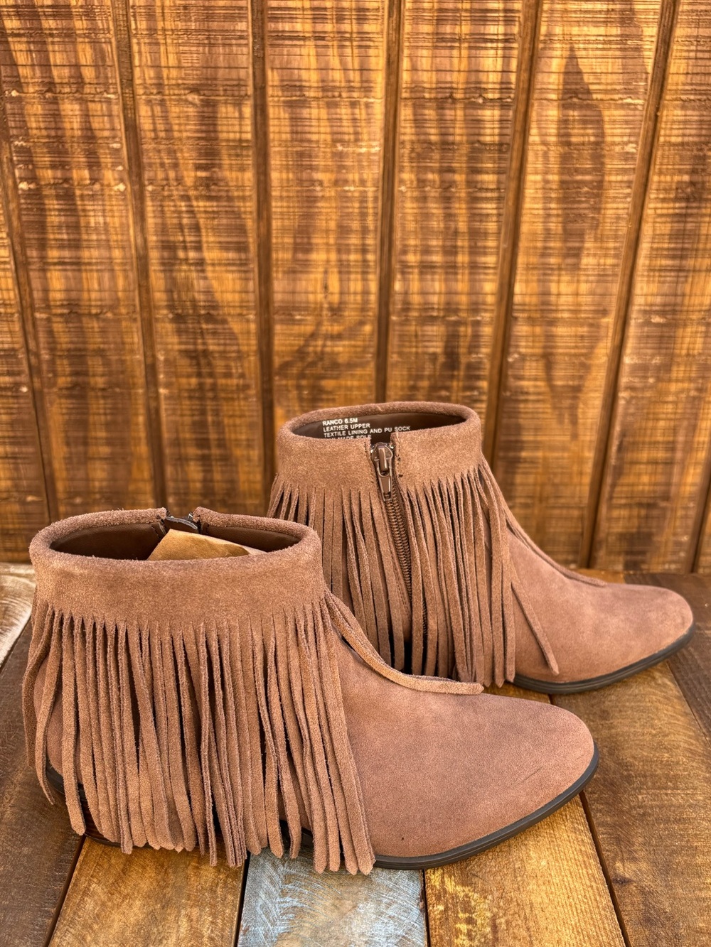 Steve Madden Ranco Fringe Taupe Leather Ankle Boots View 4